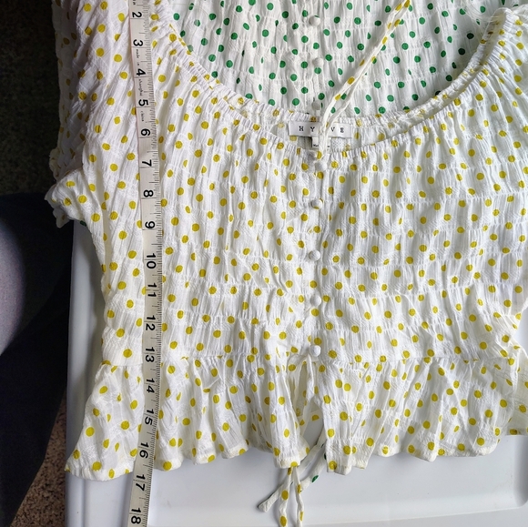 NWOT HYFVE bundle 2 Crop Top polka dots tie, puff sleeves, cotton sz L. - Picture 8 of 16